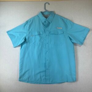Realtree Fishing Shirt Mens Large Blue Grotto Short Sleeve Vented Button Down